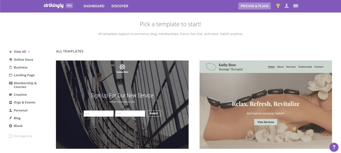null Website Templates for multiple businesses on Strikingly